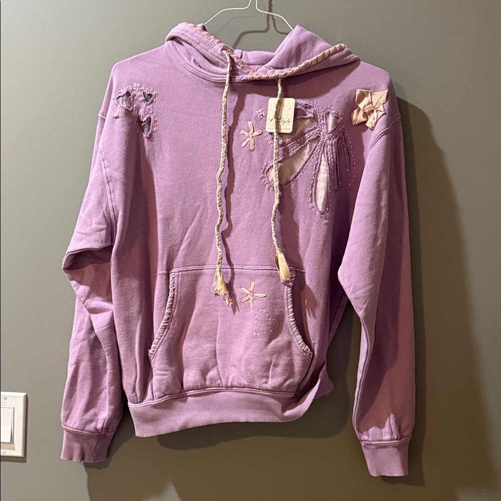 Free People Love Letters Lavender Hoodie Embroidered XS NWT Sold Out Unique
